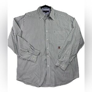 Vintage Tommy Hilfiger Button Down Shirt Mens Size Large Striped Crest Logo